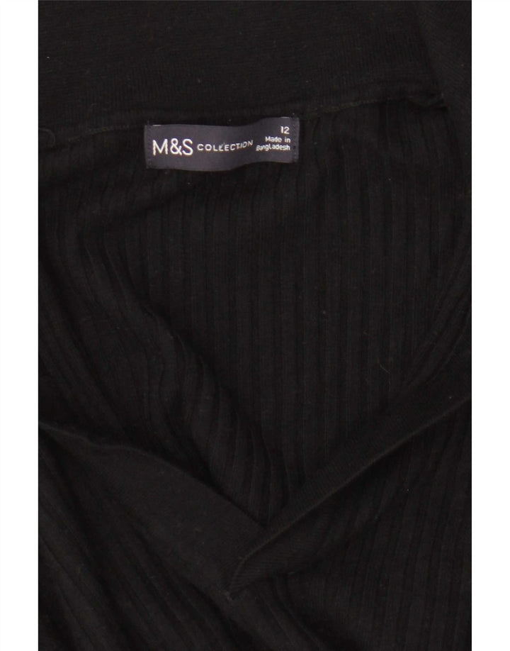 Marks & Spencer Dame Crop Polo Neck Jumper Sweater UK 12 Medium Black