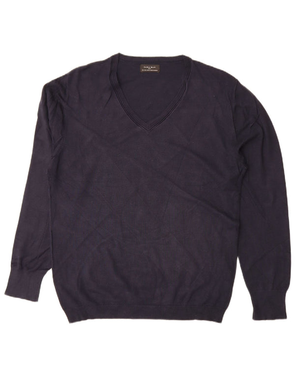 Zara Herre V-hals sweater Stor marineblå viskose