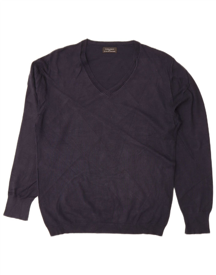 Zara Herre V-hals sweater Stor marineblå viskose