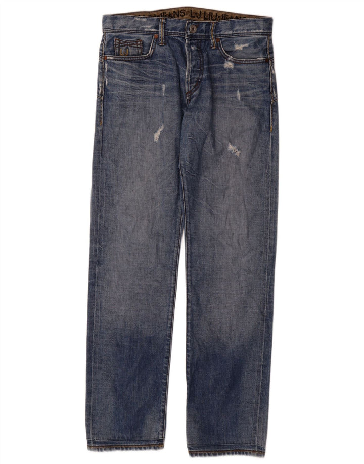 Liu Jo Men Distressed Straight Jeans W32 L34 Blå Bomuld