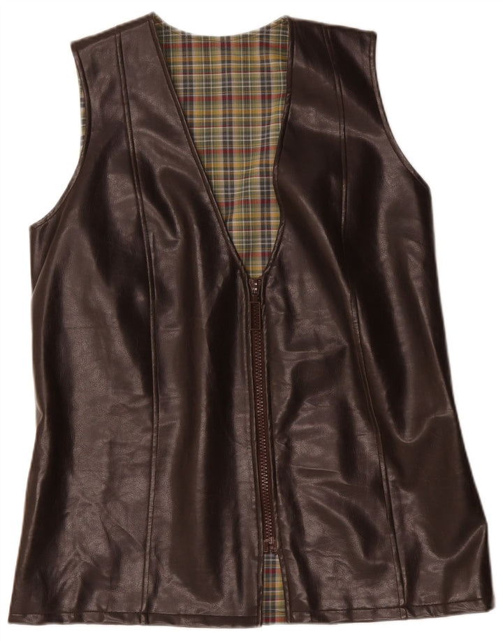 Vintage Herre Læder Gilet UK 38 Medium Brun Læder