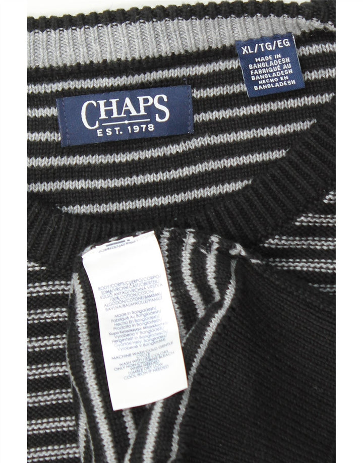 CHAPS Mens Boat Neck Jumper Sweater XL Black Striped Cotton