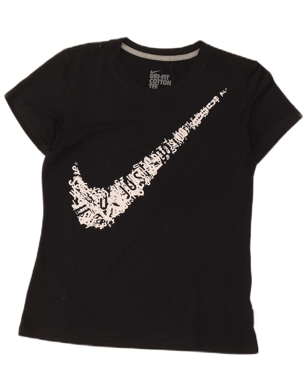 Nike Dame Dri Fit Grafisk T-Shirt Top UK 14 Medium Sort