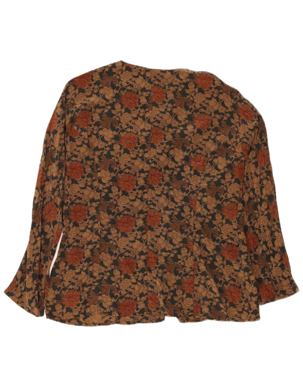 Peter Hadley Dame Skjorte Bluse IT 48 XL Brun Floral Silke