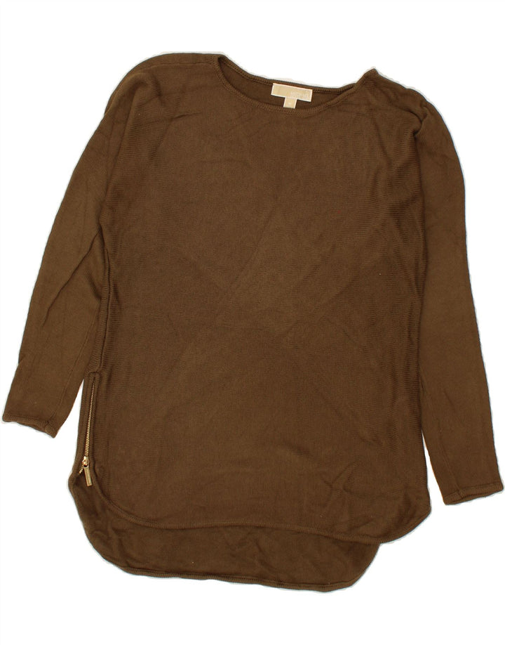 MICHAEL KORS Womens Longline Boat Neck Jumper Sweater UK 14 Medium Brown Vintage Michael Kors and Second-Hand Michael Kors from Messina Hembry 