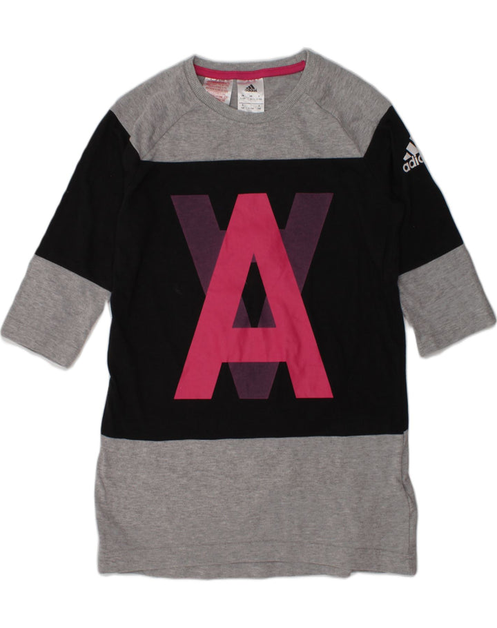 ADIDAS Girls Graphic Top 3/4 Sleeve 9-10 Years Grey Colourblock Cotton | Vintage Adidas | Thrift | Second-Hand Adidas | Used Clothing | Messina Hembry 