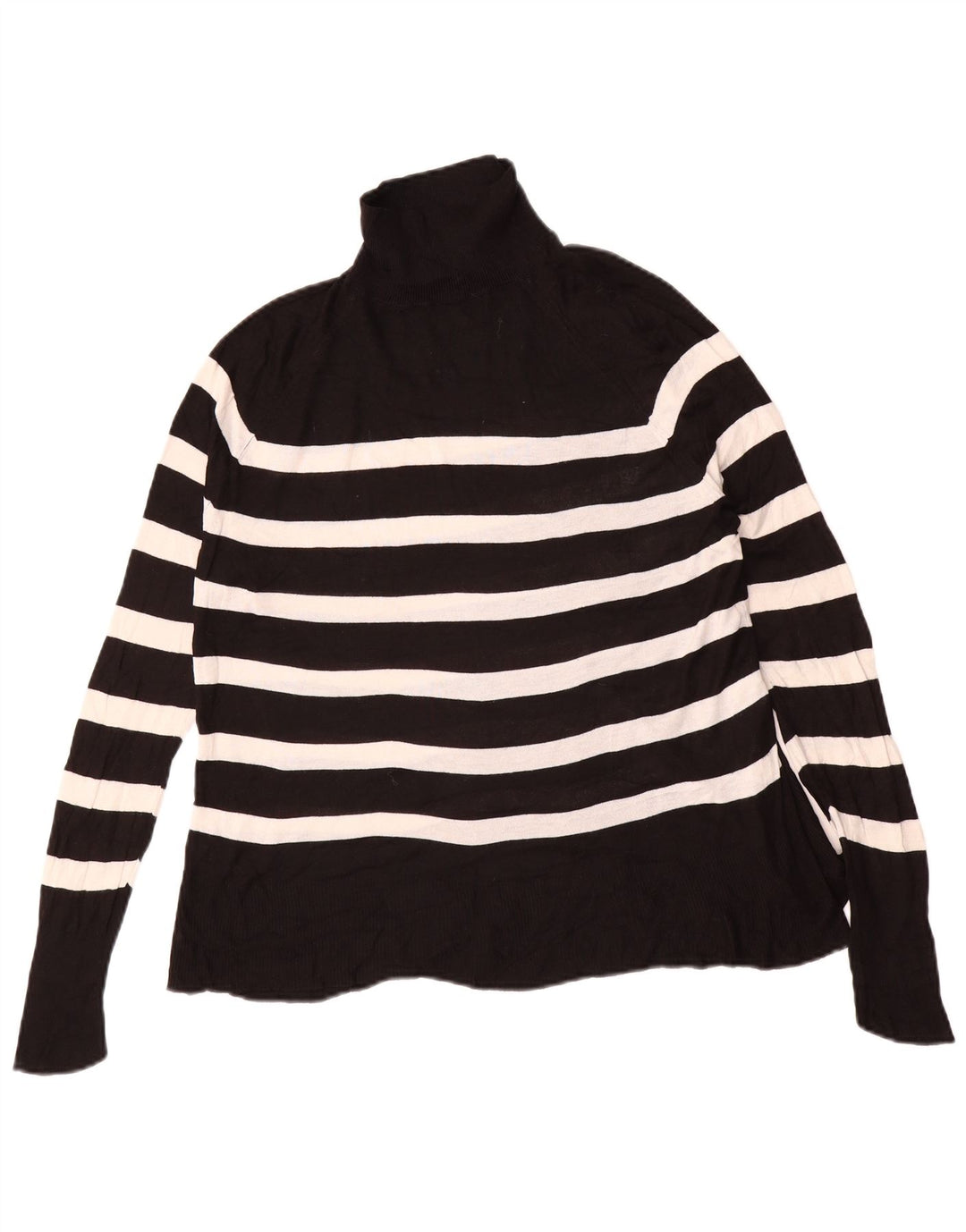 Zara Dame Oversized Turtle Neck Jumper Sweater UK 10 Lille sort stribet
