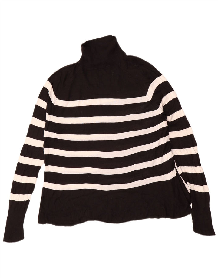 Zara Dame Oversized Turtle Neck Jumper Sweater UK 10 Lille sort stribet