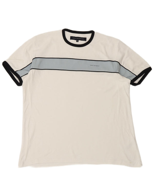 French Connection Herre T-shirt Top Medium White Colourblock Bomuld