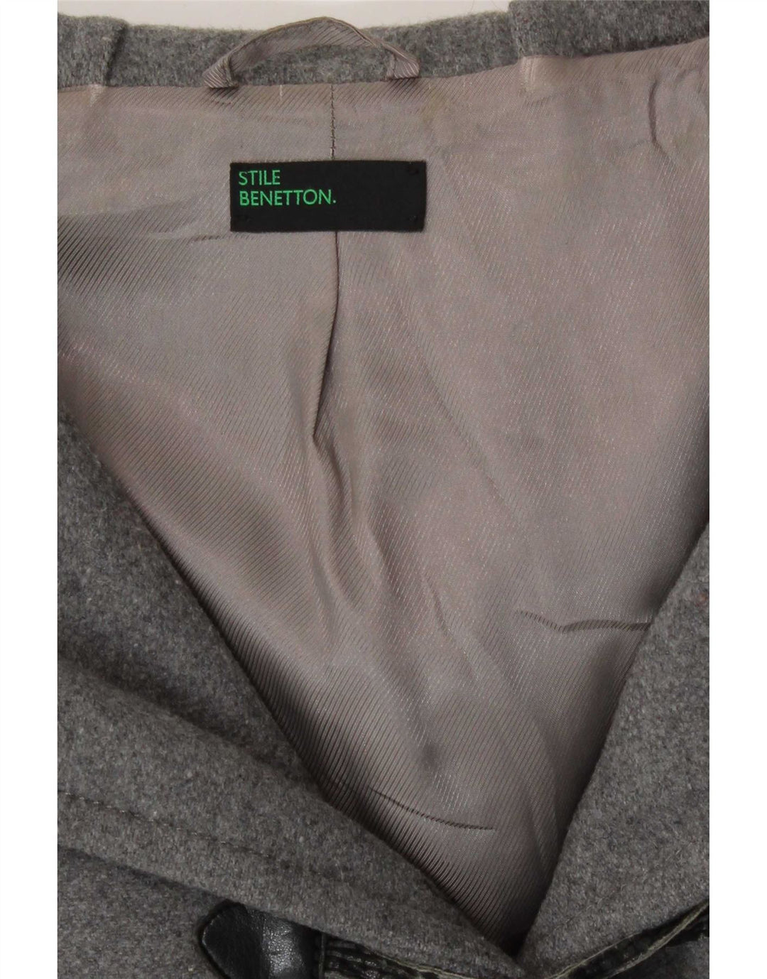 Benetton Dame Hooded Duffel Coat IT 40 Small Grey Uld