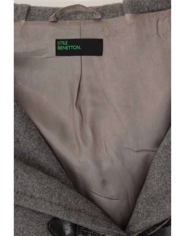 Benetton Dame Hooded Duffel Coat IT 40 Small Grey Uld
