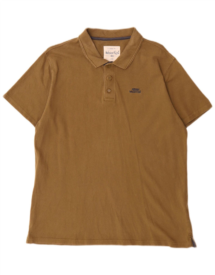 Weird Fish Herre Polo Shirt Stor Khaki Bomuld