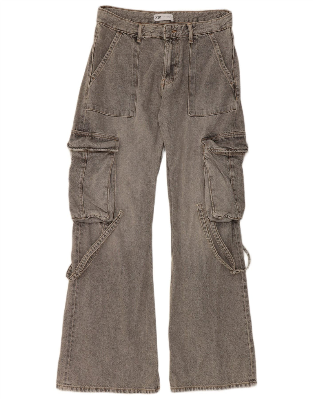 Zara Dame Cargo Flared Jeans EU 38 Small W30 L32 Grå