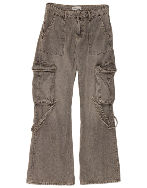Zara Dame Cargo Flared Jeans EU 38 Small W30 L32 Grå