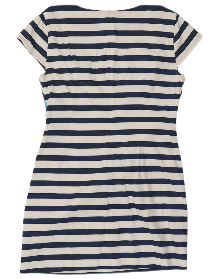 DESIGUAL Womens Graphic Sheath Dress EU 42 Large Navy Blue Striped