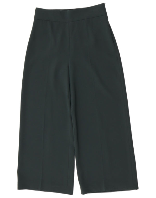 Zara kvinders højtaljede brede benbukser Medium W28 L25 Grøn polyester