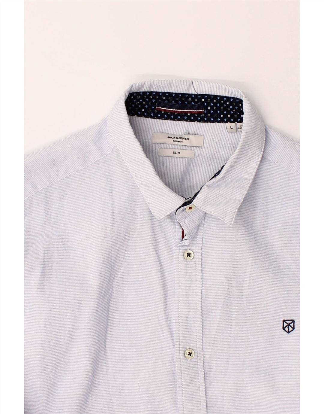 JACK & JONES Mens Slim Shirt Large Blue Pinstripe Cotton Vintage Jack & Jones and Second-Hand Jack & Jones from Messina Hembry 