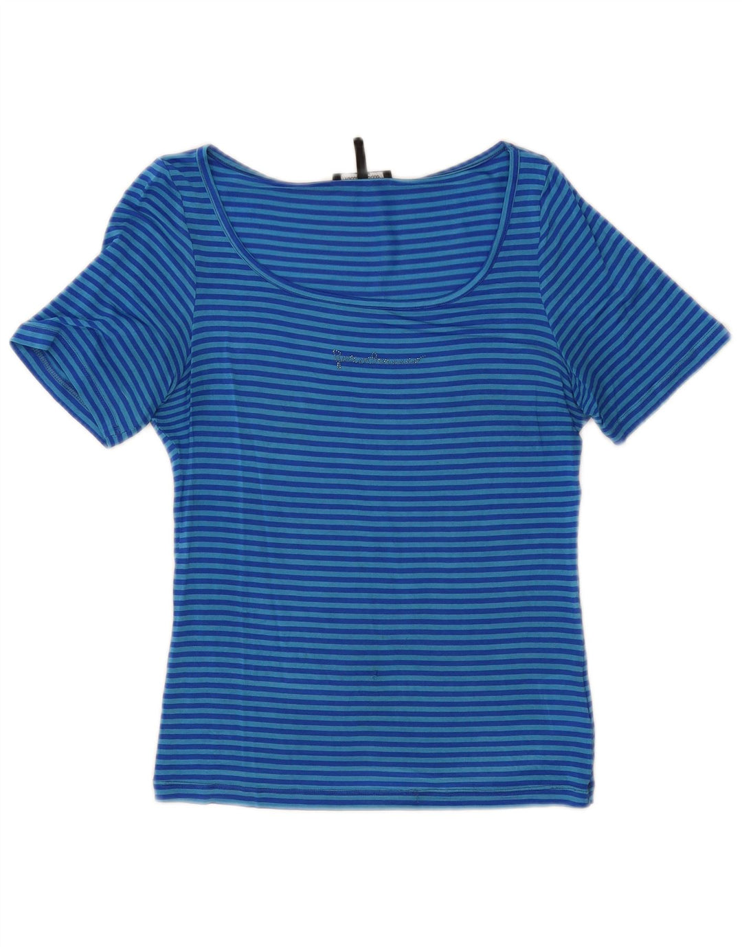 Roccobarocco T-shirt top til kvinder US 8 Mellemblå stribet acetat