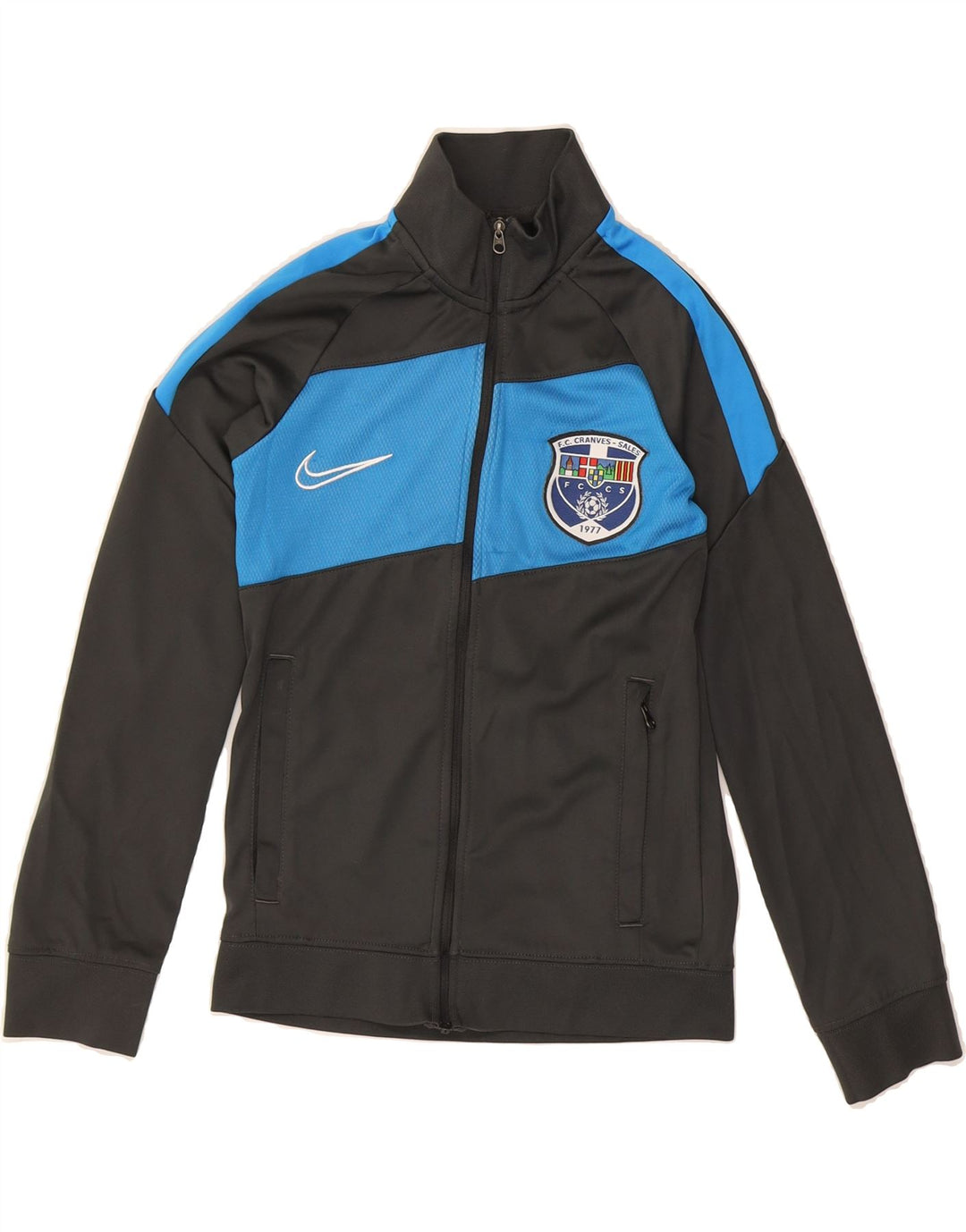 NIKE Boys Dri Fit Tracksuit Top Jacket 8-9 Years Small Black Colourblock Vintage Nike and Second-Hand Nike from Messina Hembry 