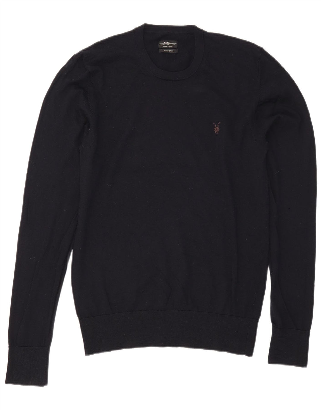 All Saints Herre Crew Neck Jumper Sweater Large Navy Blue Merino Wool