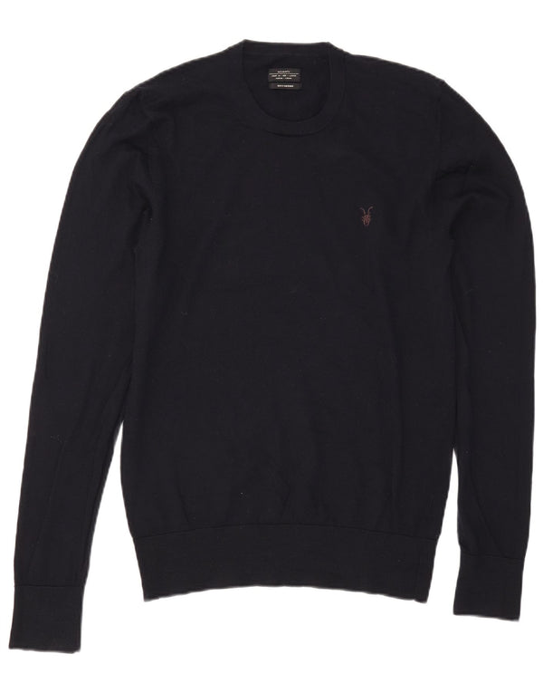 All Saints Herre Crew Neck Jumper Sweater Large Navy Blue Merino Wool