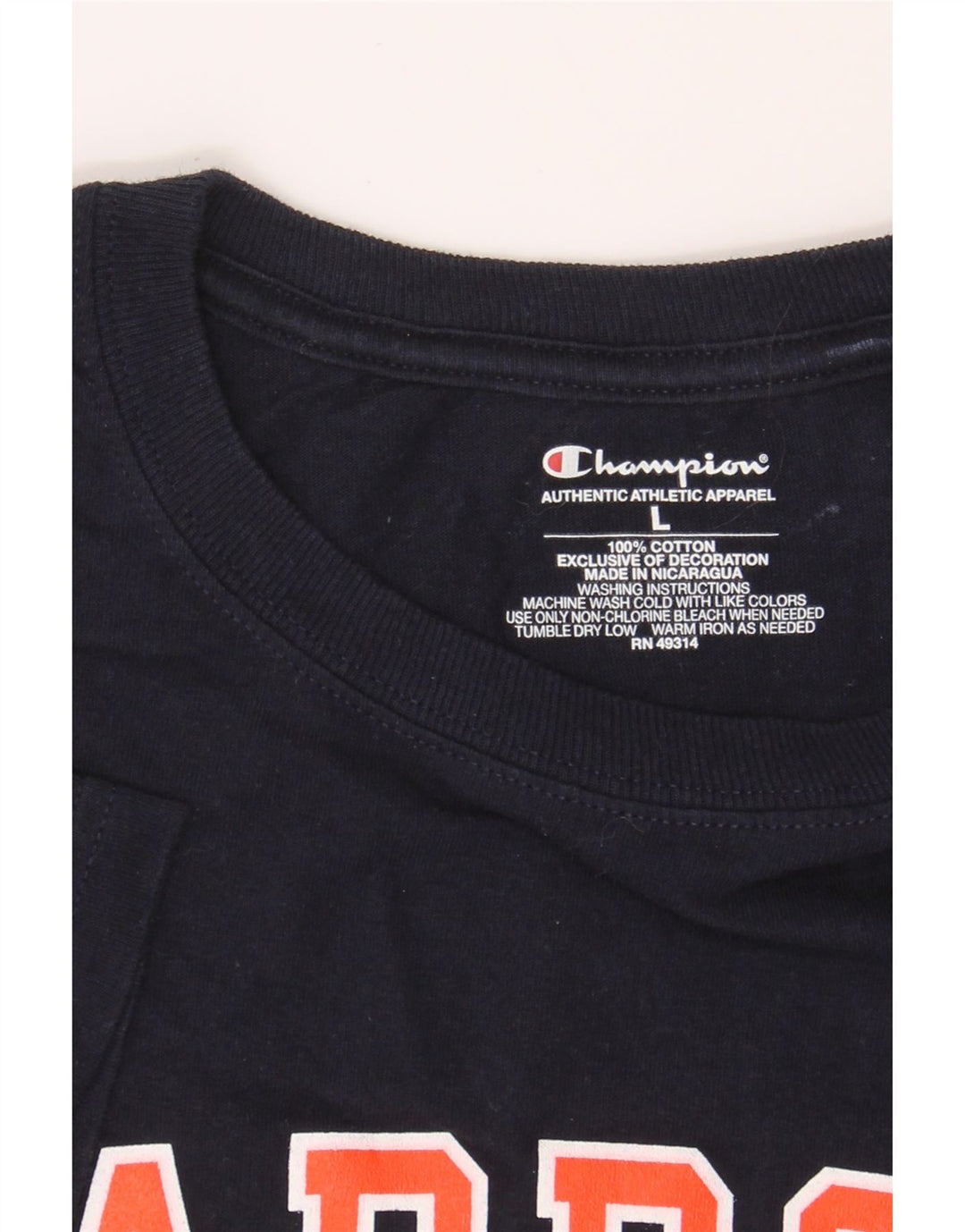 CHAMPION Mens Carroll University Graphic T-Shirt Top Large Navy Blue Vintage Champion and Second-Hand Champion from Messina Hembry 