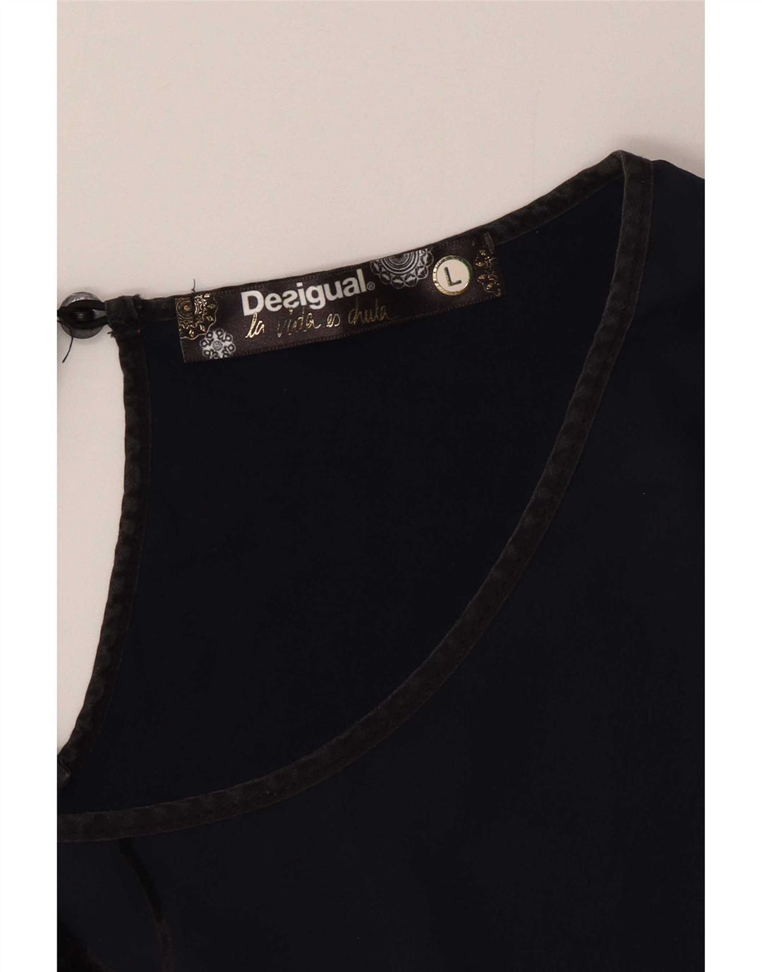 Desigual Dame Grafisk Bluse Top UK 16 Large Navy Blue Geometric