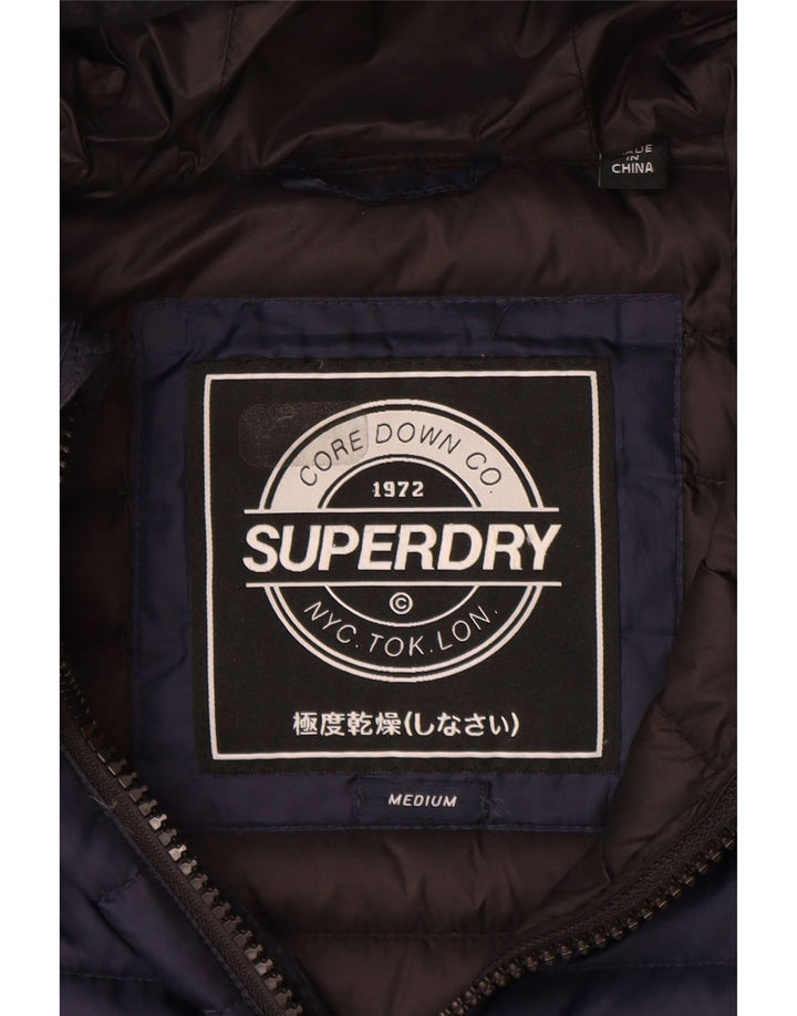 Superdry Polstret hættejakke til kvinder UK 14 Medium Navy Blue Polyester