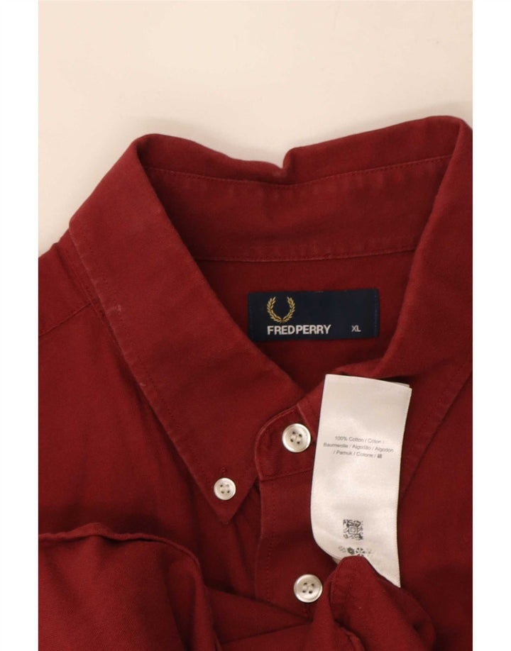 Fred Perry kortærmet herreskjorte XL rødbrun bomuld