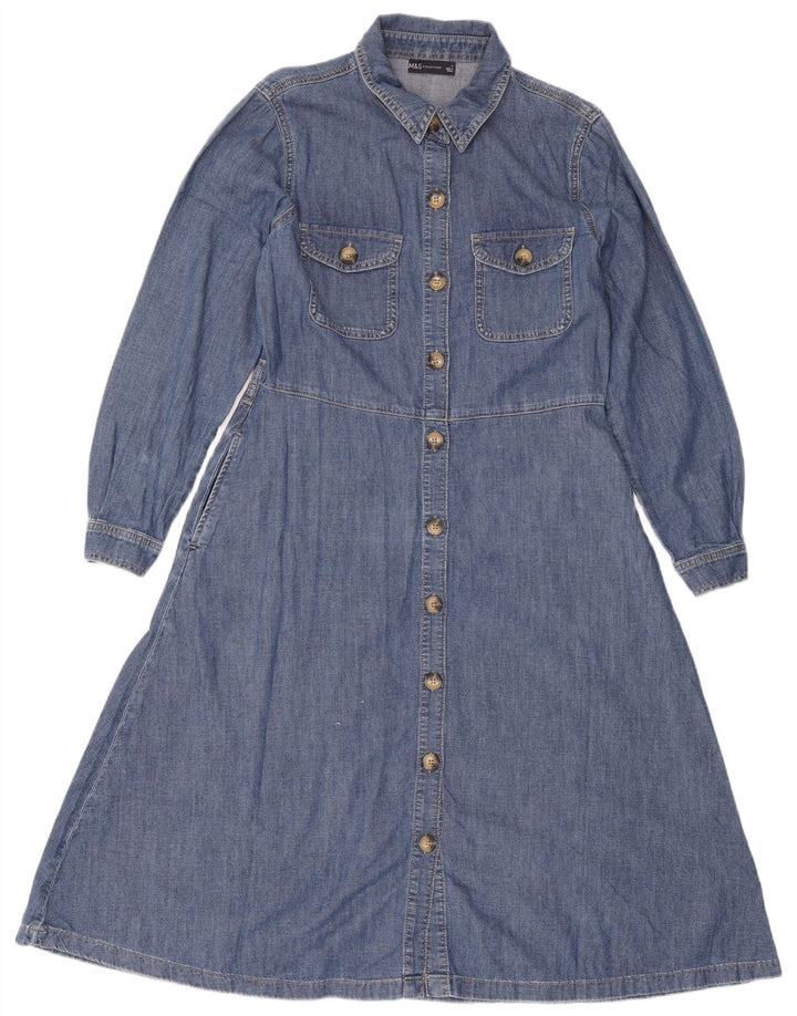 Marks & Spencer Dame Langærmet Denim Kjole UK 12 Medium Blue Cotton