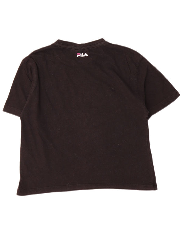 Fila Dame Crop Grafisk T-Shirt Top UK 6 XS Sort Bomuld