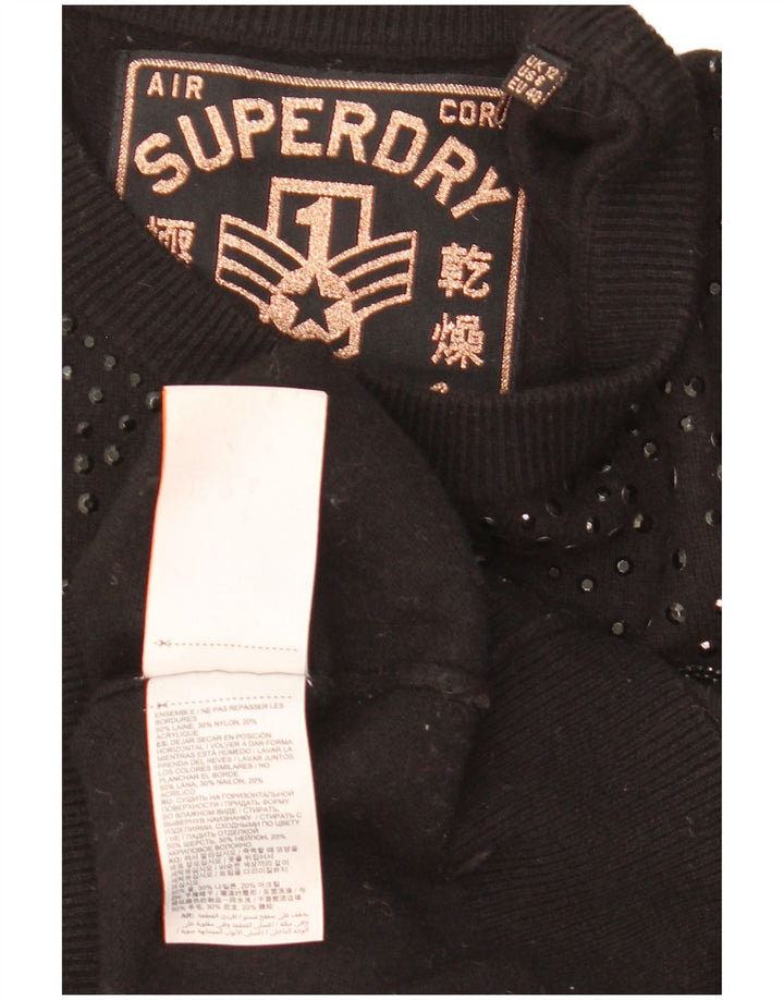 Superdry Womens Grafisk Boat Neck Jumper Sweater UK 12 Medium Black Wool