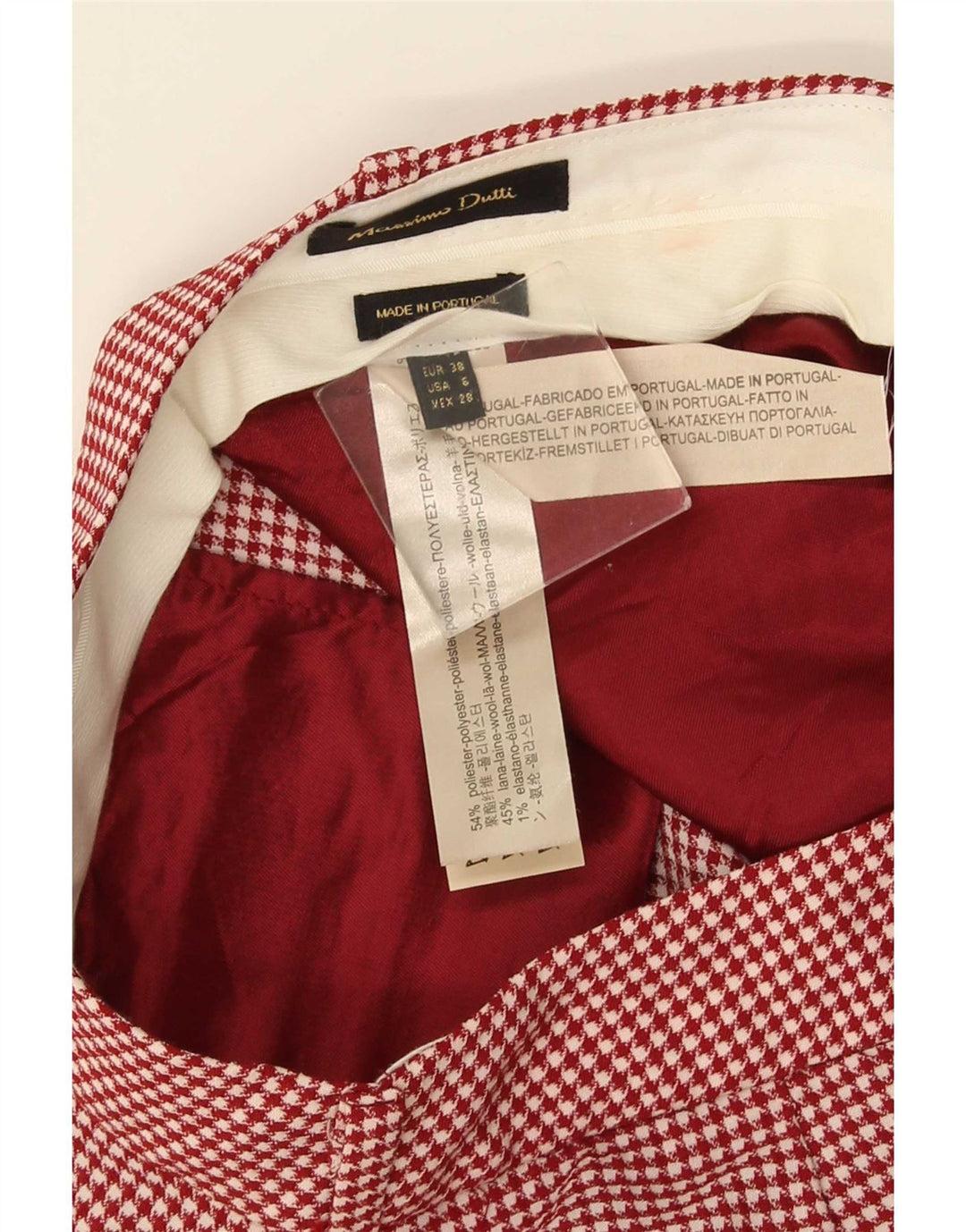 Massimo Dutti Dame Chino Bukser EU 38 Small W28 L28 Red Houndstooth