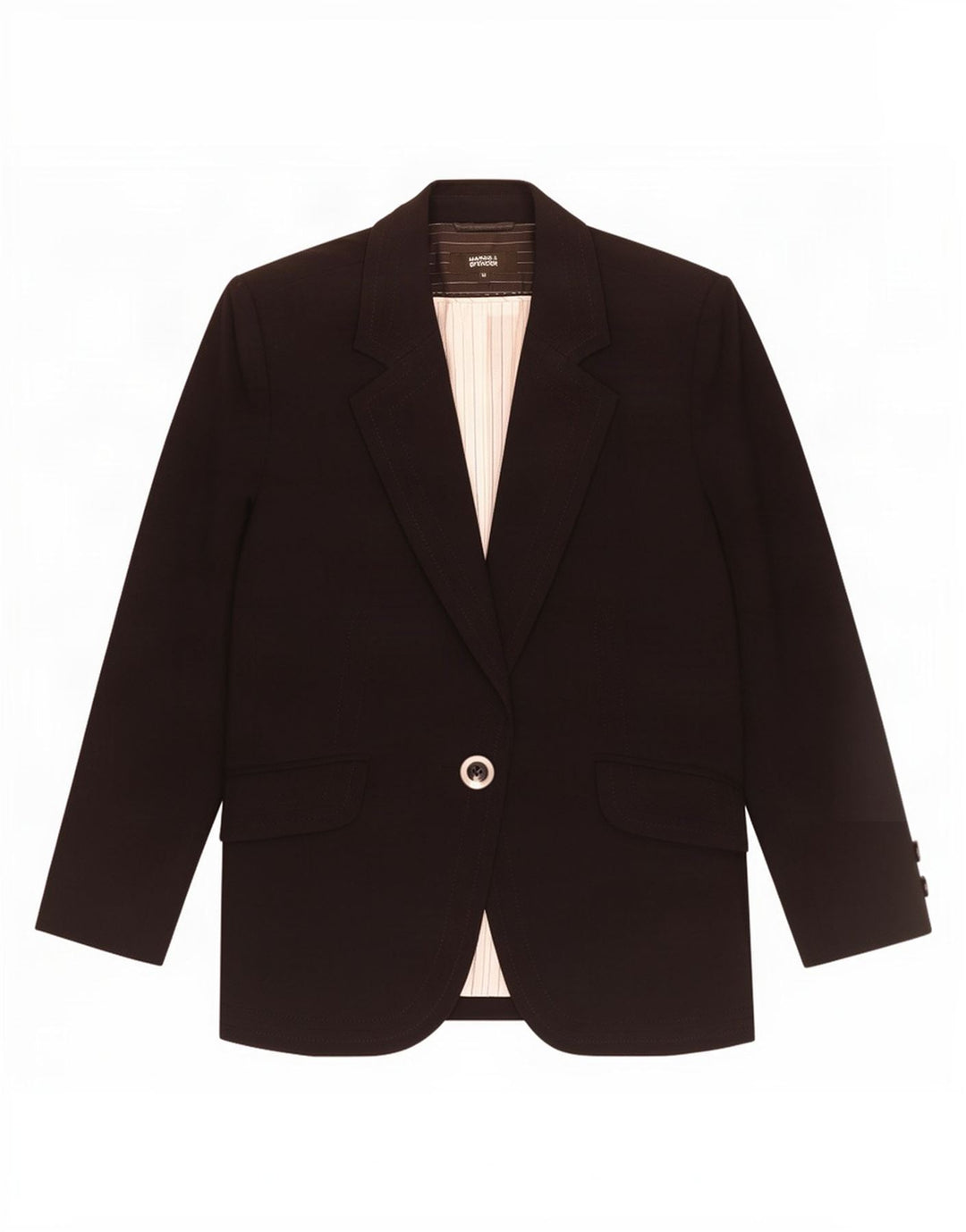 Marks & Spencer Dame 1 Knap Blazer Jakke UK 12 Medium Sort Polyester