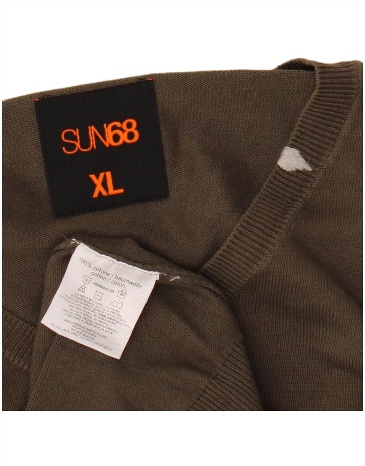 Sun68 Herre V-hals sweater XL Khaki Bomuld