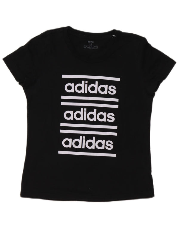Adidas Dame Grafisk T-Shirt Top UK 12/14 Medium Sort