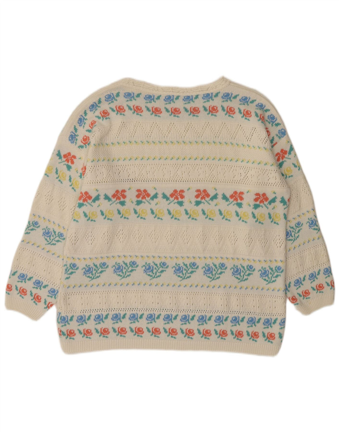 VINTAGE Dame Boat Neck Jumper Sweater IT 46 Large White Floral Acryl