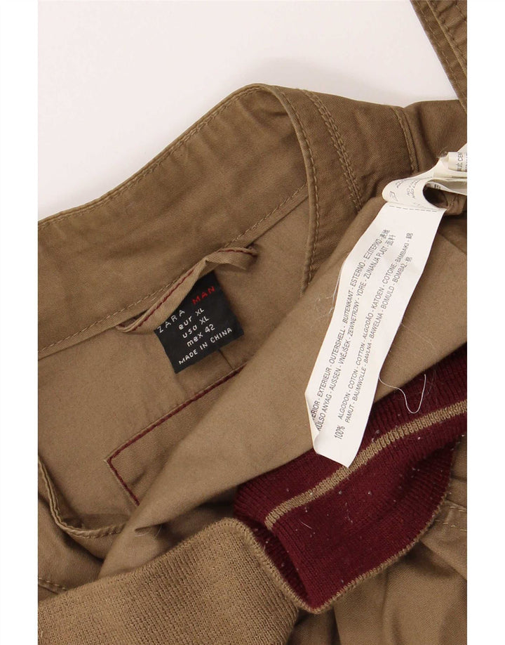 Zara Herre Bomber Jacket UK 42 XL Beige Bomuld