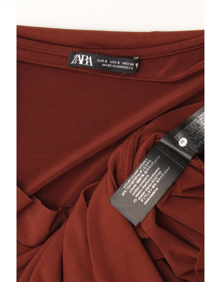 Zara Dametop Langærmet UK 8 Lille brun polyester