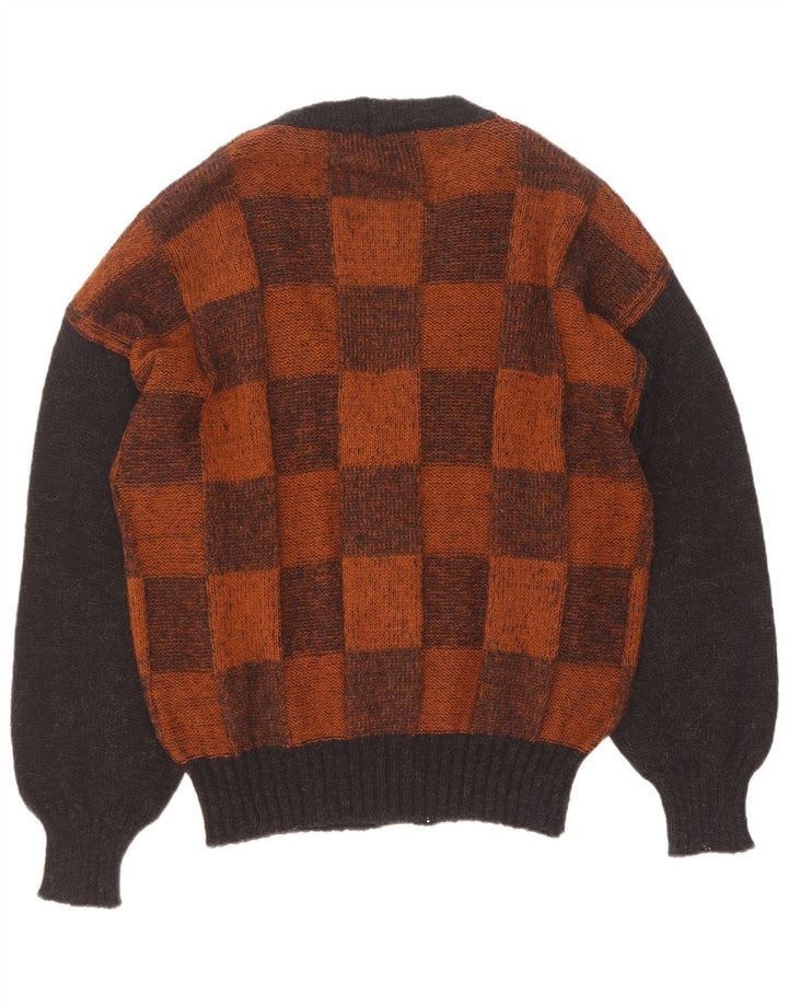 Vintage herre cardigan sweater stor brun geometrisk