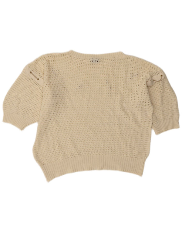 Vintage Womens Short Sleeve Boat Neck Jumper Sweater UK 14 Large Off White