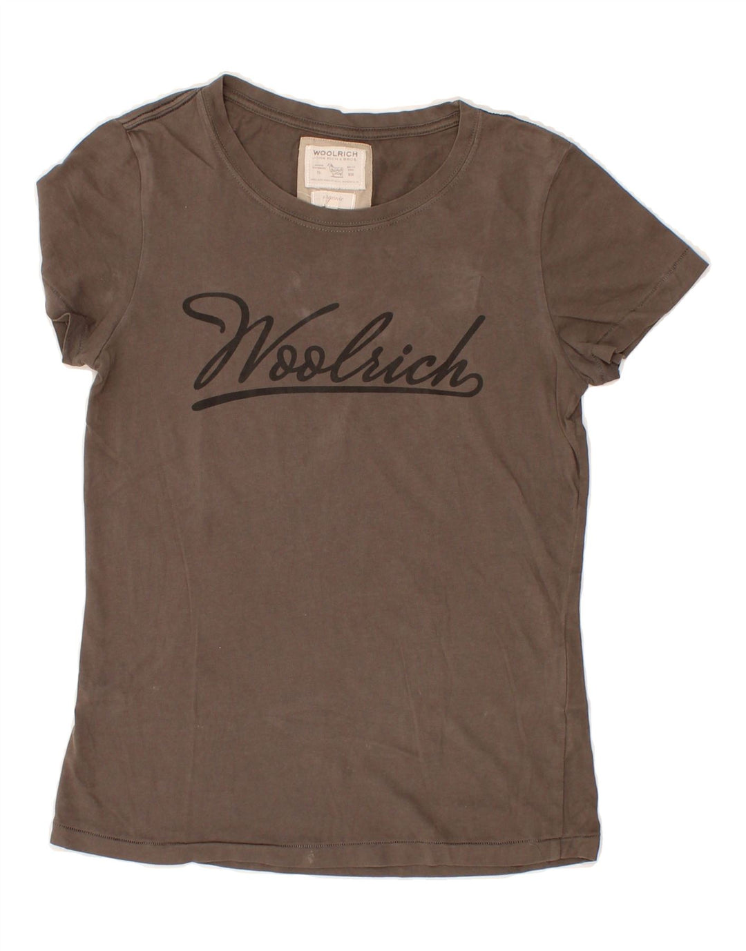 WOOLRICH Womens Graphic T-Shirt Top UK 10 Small Brown Cotton Vintage Woolrich and Second-Hand Woolrich from Messina Hembry 