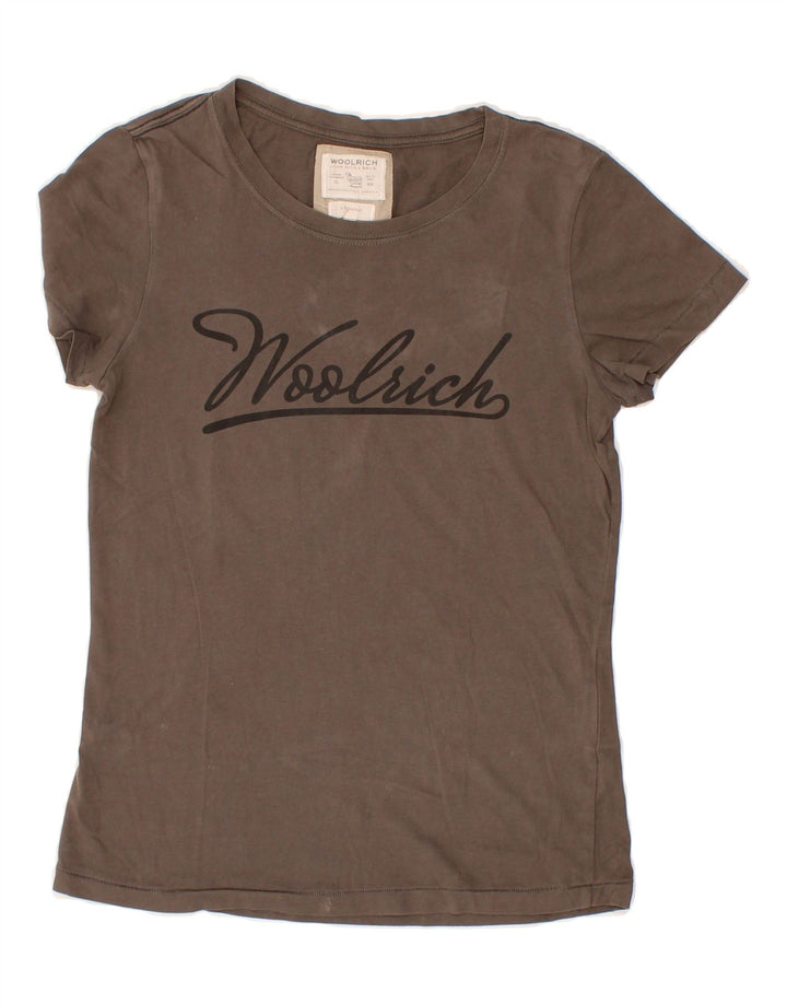 WOOLRICH Womens Graphic T-Shirt Top UK 10 Small Brown Cotton Vintage Woolrich and Second-Hand Woolrich from Messina Hembry 