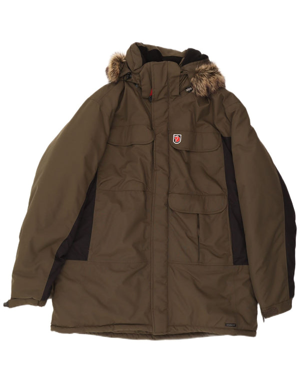 Fjall Raven Herre hætteparkajakke UK 44 2XL Khaki Colourblock Polyamid