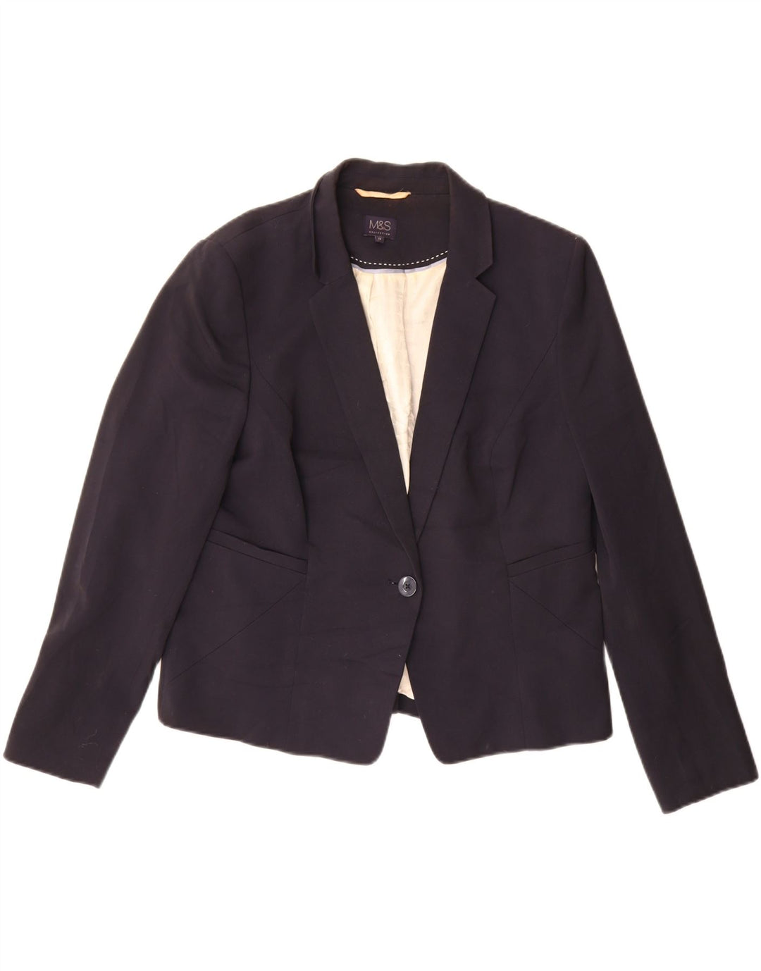 Marks & Spencer Dame 1-knaps blazerjakke UK 18 XL Marineblå polyester
