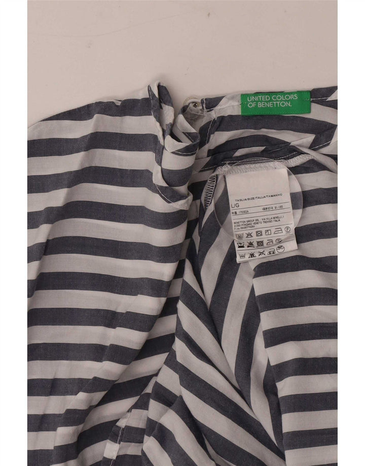 Benetton Dame Oversized Bluse Top UK 16 Stor Blå Stribet Lyocell