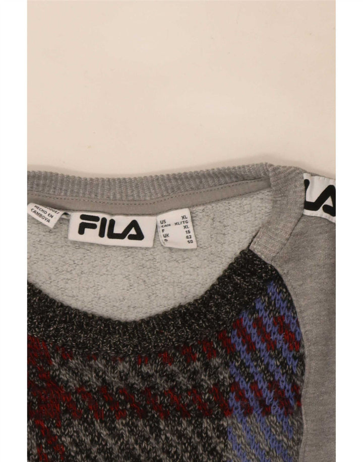 Fila Dame Grafisk Sweatshirt Jumper UK 16 Large Grey Colourblock