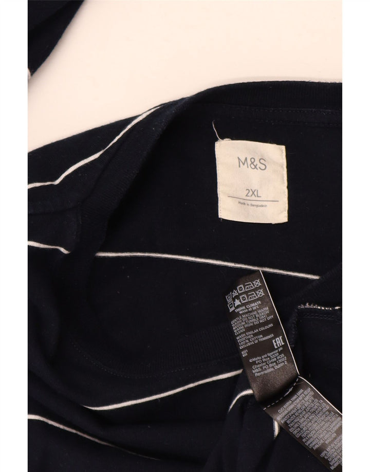 MARKS & SPENCER Langærmet herre top 2XL marineblå stribet bomuld