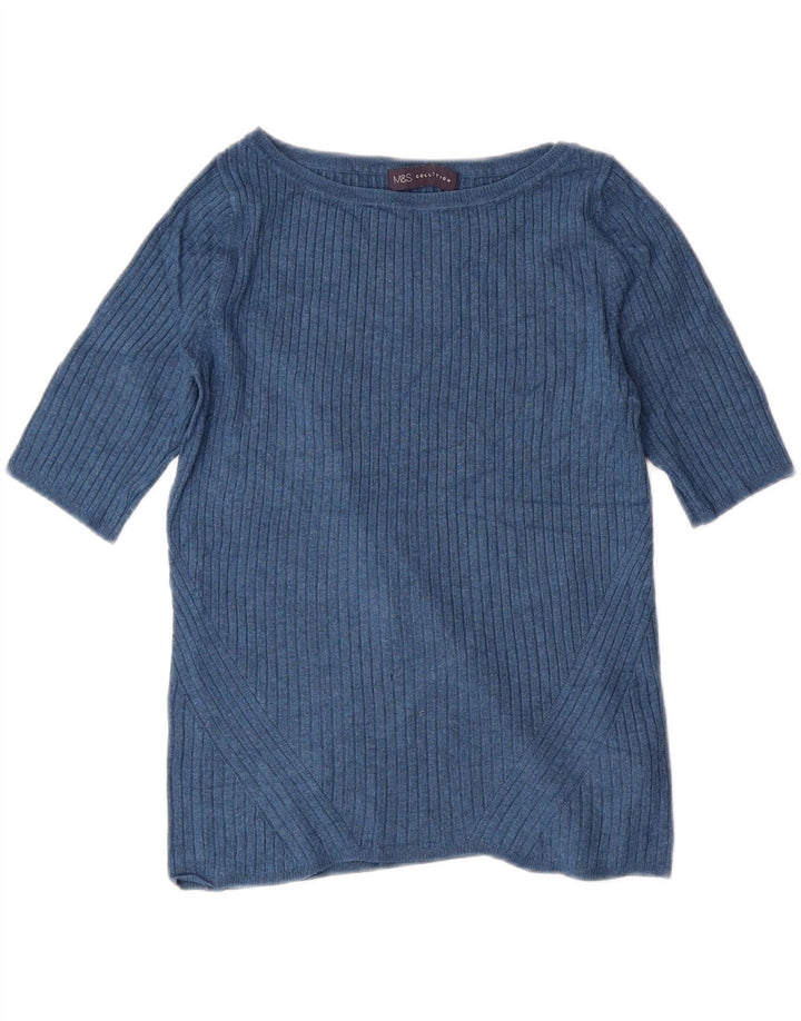 MARKS & SPENCER Womens Boat Neck Jumper Sweater UK 12 Medium  Navy Blue Vintage Marks & Spencer and Second-Hand Marks & Spencer from Messina Hembry 