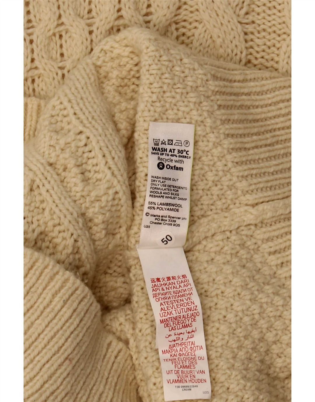 Marks & Spencer Herre sweater med rund hals, stor beige lammeuld